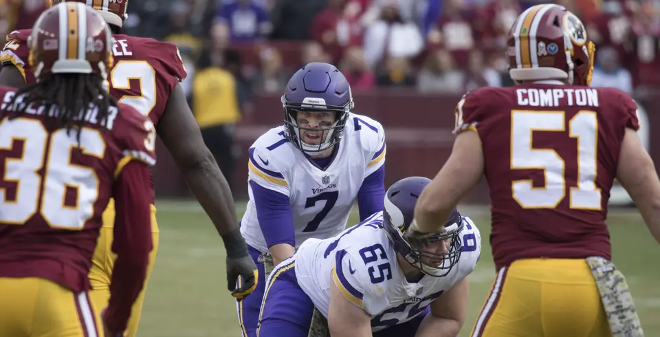 Quarterback Case Keenum throwing in an NFL game