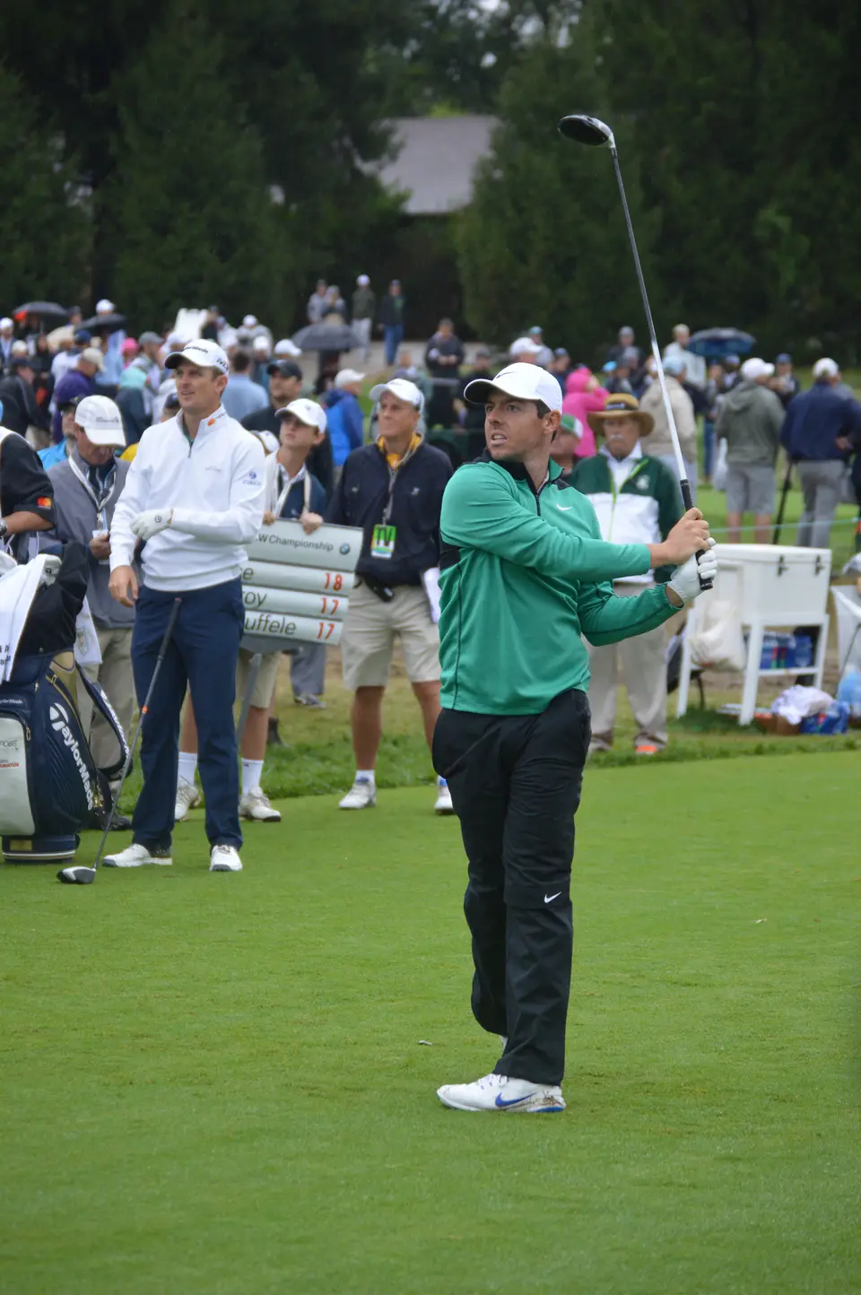 Rory McIlroy playing a shot at the BMW Championship at Aronimink Golf Club
